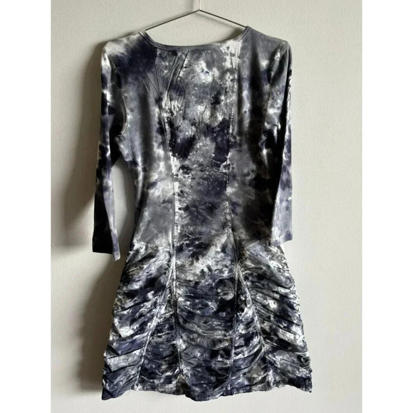 XCVI Art to Wear Asymmetrical Cotton Blend Dress Tie Dye Blue Gray White Sz XS/S - Picture 2 of 7
